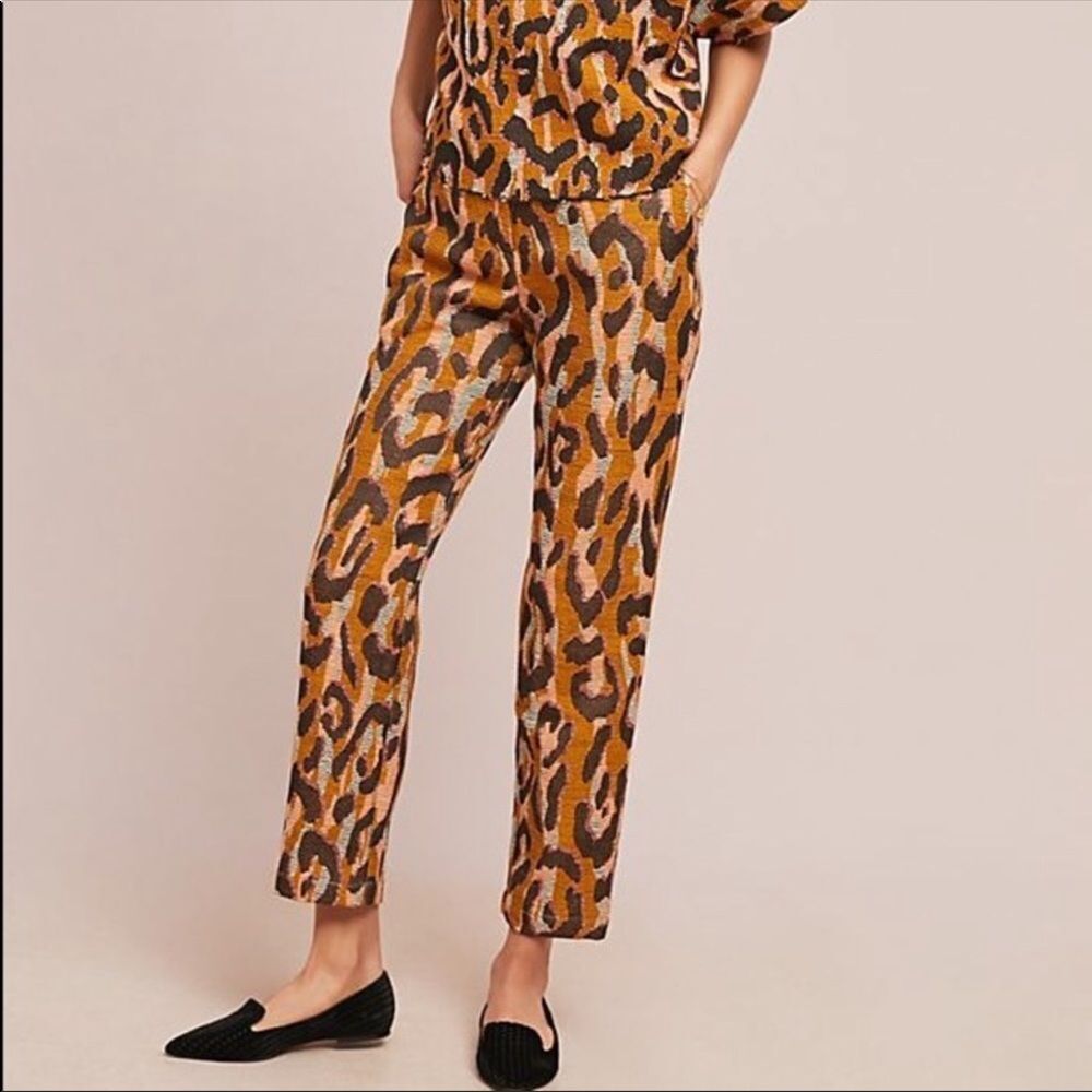 Anthropologie 34N 118W Leopard Jacquard Trousers 4